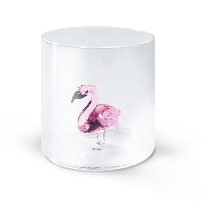 Bicchiere in vetro borosilicato Capacità 250 ml Decoro fenicottero