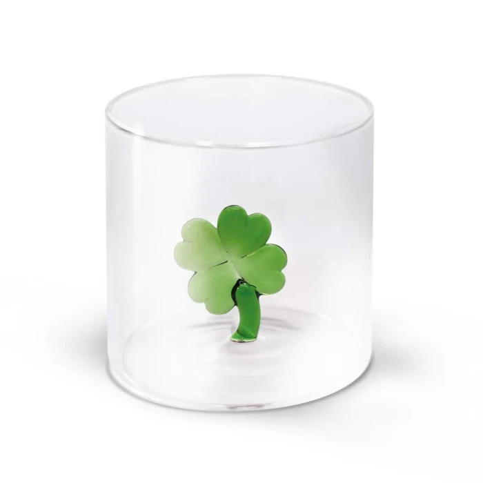 Bicchiere in vetro borosilicato Capacità 250 ml Decoro Quadrifoglio