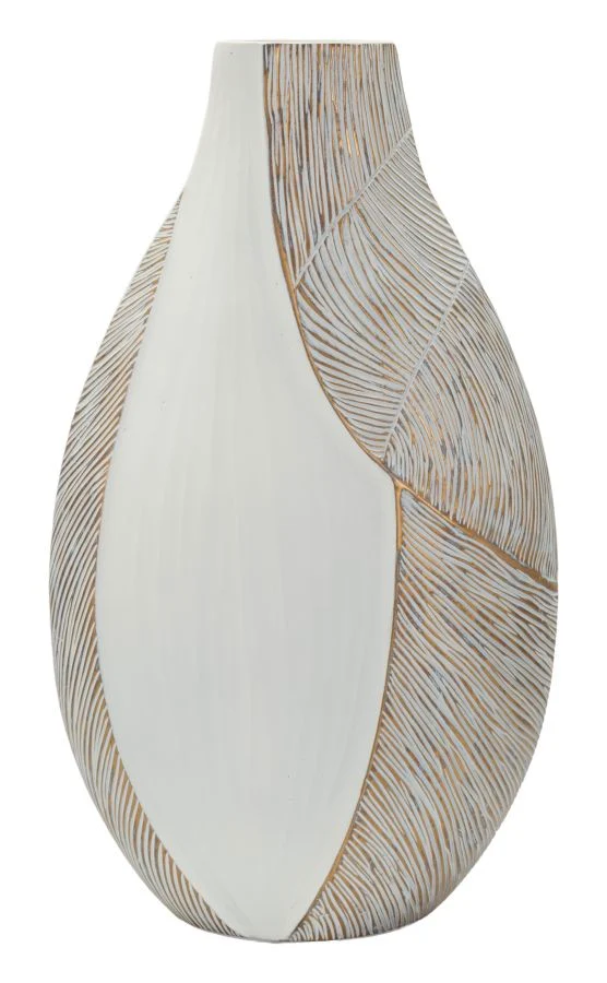 Vaso Resina Ho Chi Minh 29,5x13,5x50 cm in Resina Bianco effetto lavato