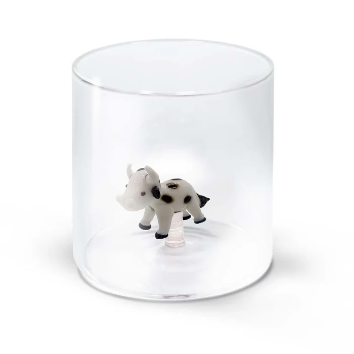 Bicchiere in vetro borosilicato Capacità 250 ml Decoro mucca