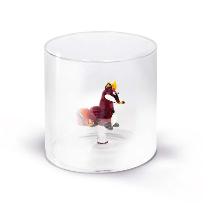 Bicchiere in vetro borosilicato Capacità 250 ml Decoro volpe