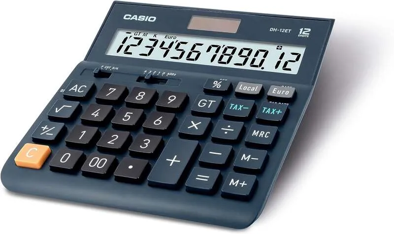 Casio DH-12ET Calcolatrice da Tavolo - Display Extralarge a 12 Cifre - Alimentazione Solare e a Batterie - Colore Blu Scuro