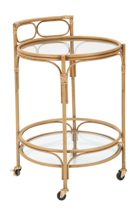 Carrello Panama Round Ø51x74 cm in Ferro e Vetro e Plastica Marrone