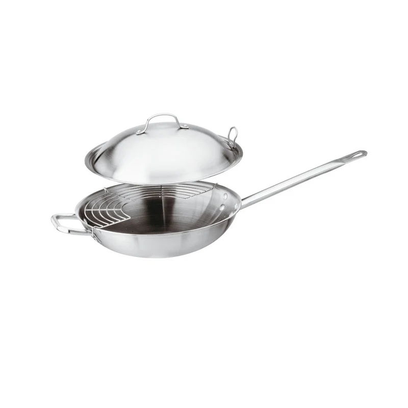 Wok inox ø cm.32 con griglia e coperchio