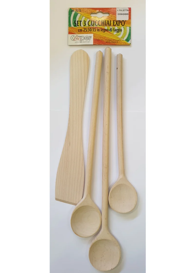 Caper Set 3 Cucchiai in Legno cm 25-30-35 + paletta