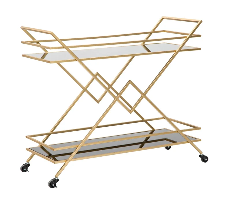 Carrello Glam Piramid 90x40x80 cm in Ferro e Specchio e MDF Oro e Nero