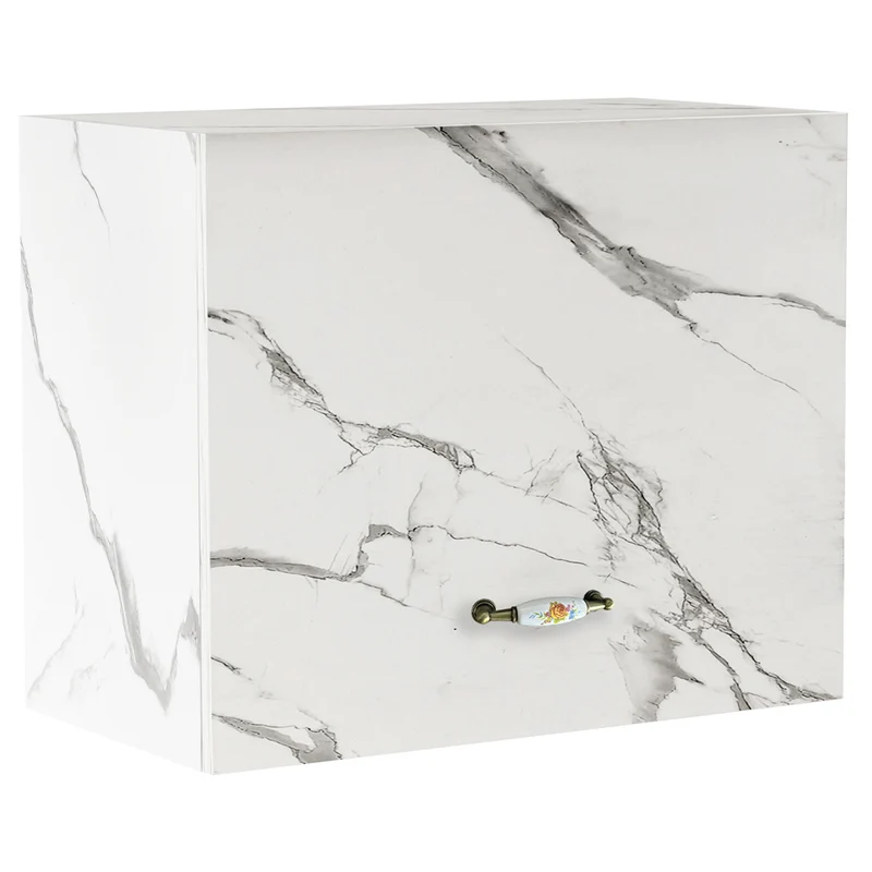 Pensile Cucina con Anta a Ribalta 60x32x49 cm in Legno Bianco Effetto Marmo