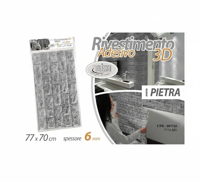 Gicos Rivestimento adesivo 3D Pietra 6Mm 77*70Cm 7770-Mg