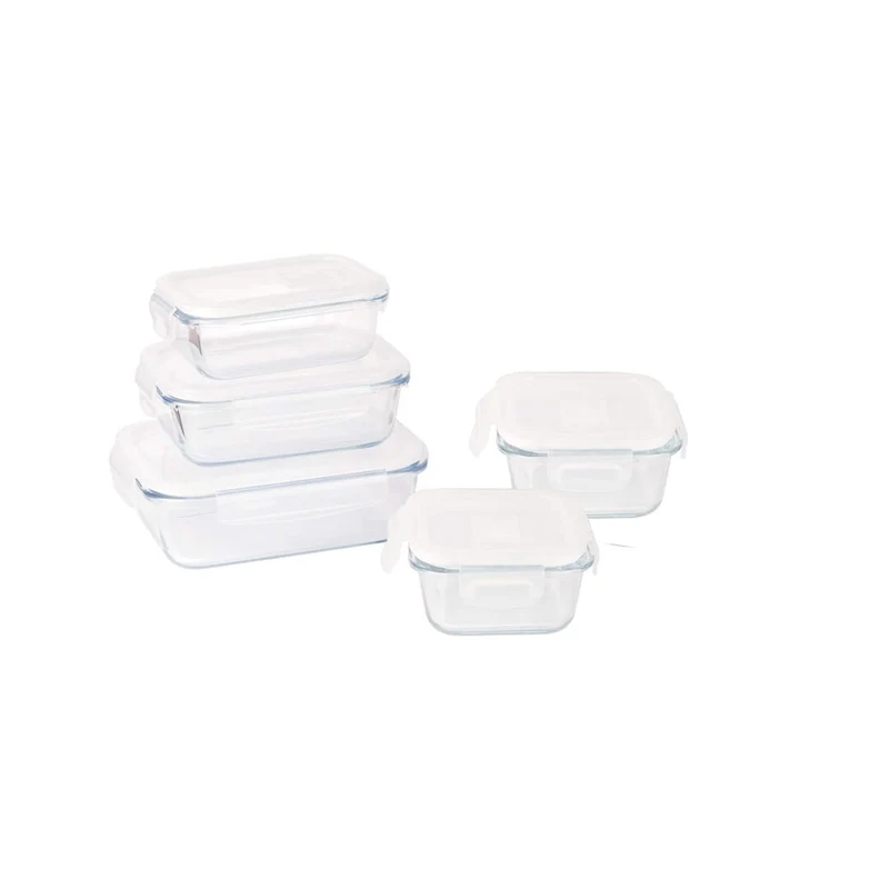Set 5 Contenitori In Vetro Borosilicato - Coperchio Ermetico con Valvola
