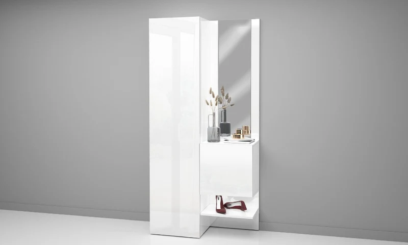 Set Ingresso Moderno KOMPACT 2 Pezzi – 90x35x191 cm, Specchio e 10 Ripiani