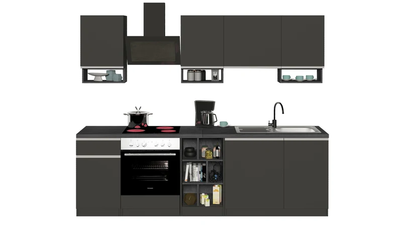 Cucina Lineare SOLE 256 cm - Antracite/Report, Top 35 mm