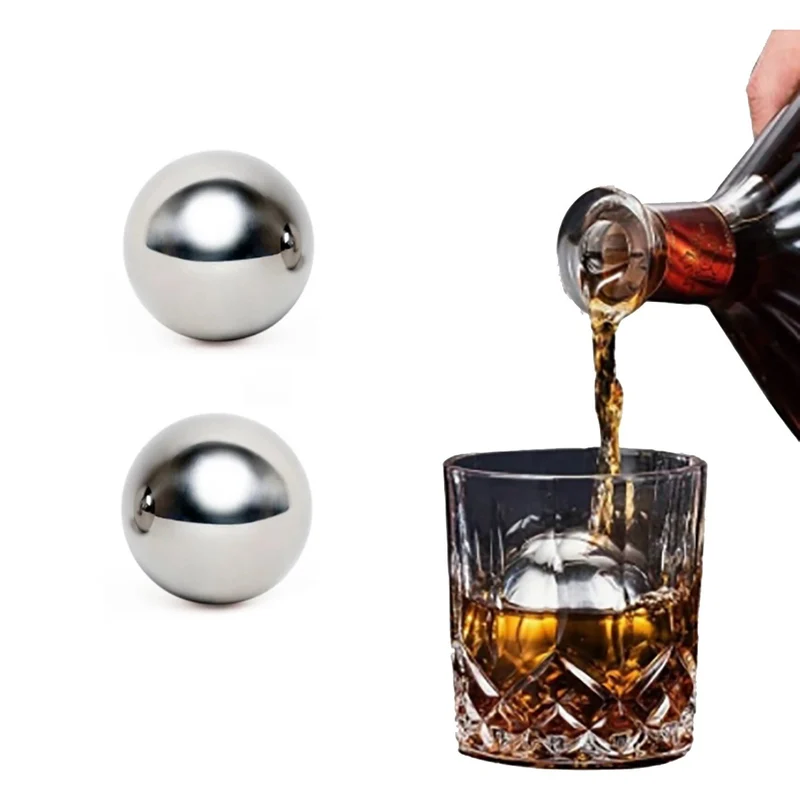 SET 2 SFERE ACCIAIO REFRIGERANTI GHIACCIO DRINK WHISKY BIBITE SFERA 38MM INOX