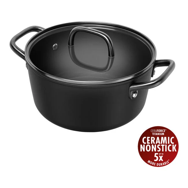 MILANO Pentola in Alluminio con coperchio - 24 cm, CERAFORCE Titanium