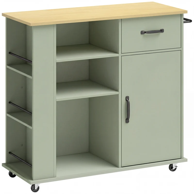Mobile da Cucina 96,5x38x87 cm con Cassetto Armadietto e Ripiano Regolabile in MDF Verde Chiaro