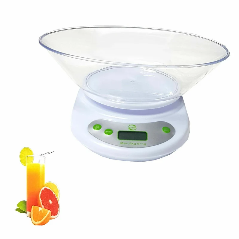 BILANCIA DIGITALE LCD PIATTO VASSOIO DA CUCINA ELETTRONICA LIQUIDI 5 KG TARA B01