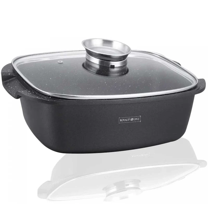 Rostiera Royalty Line Teglia Forno da Arrosto Rettangolare 32 cm Pirofila con Coperchio Vetro Nero