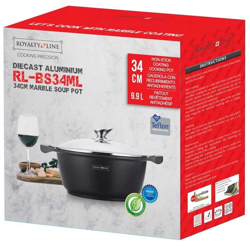 Casseruola Pentola Royalty Line con Rivestimento Antiaderente Effetto Marmo 34 cm Nero