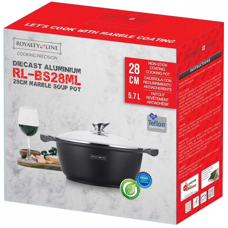 Casseruola Pentola Royalty Line con Rivestimento Antiaderente Effetto Marmo 28 cm Nero