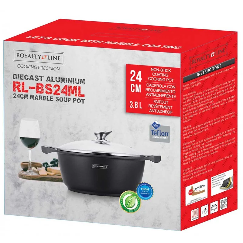 Casseruola Pentola Royalty Line con Rivestimento Antiaderente Effetto Marmo 24 cm Nero
