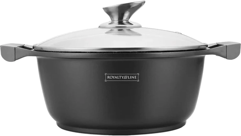 Casseruola Bassa da Cucina Royalty Line Rivestimento Effetto Marmo 20 cm Maniglie Soft Touch Antiaderente Nero