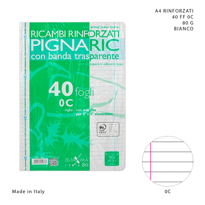 Pigna Ricambi Rinforzati A4 40FF 80g 0C Bianco