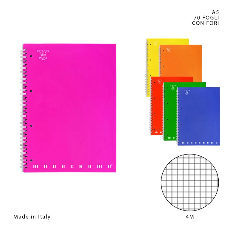 Pigna Quaderno Spirale Monocromo C/Fori A5 70FF 4M