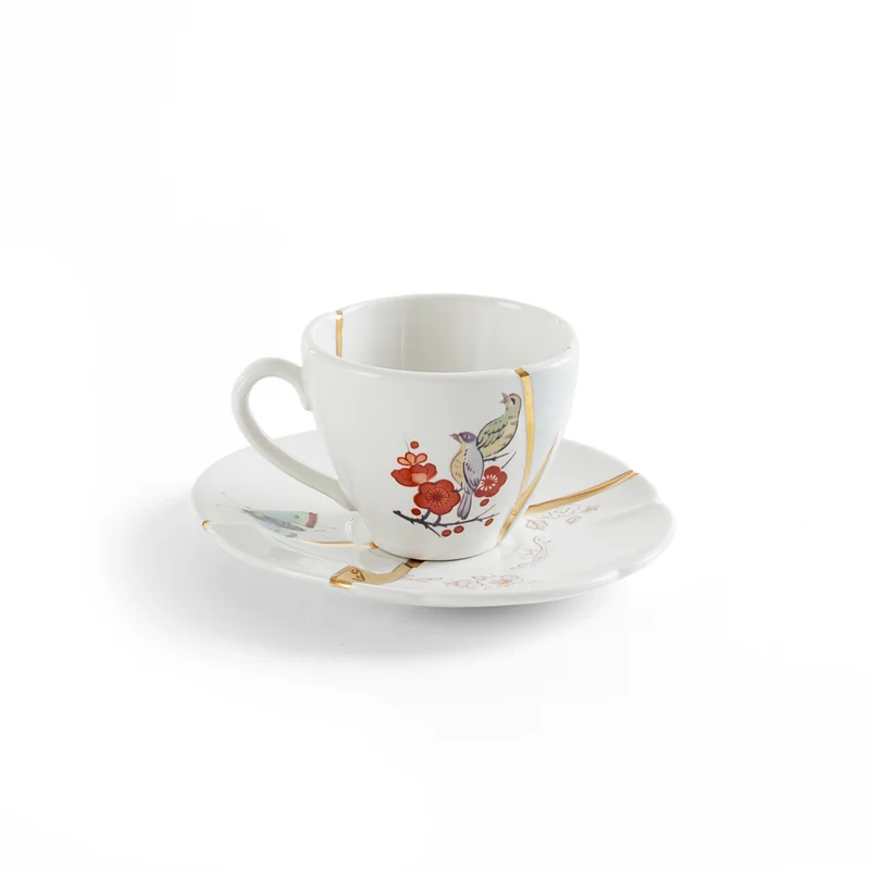 Seletti Kintsugi Tazzina caffe' con piattino in porcellana, decoro n°2