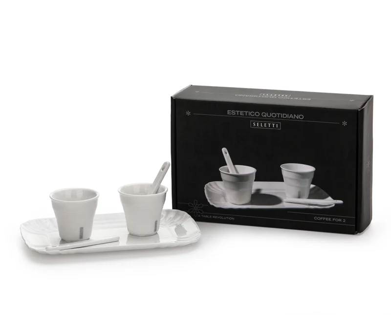 Seletti Estetico Quotidiano Set 2 Tazzine Caffe', 2 Chucchiaini e Vassoio in Porcellana