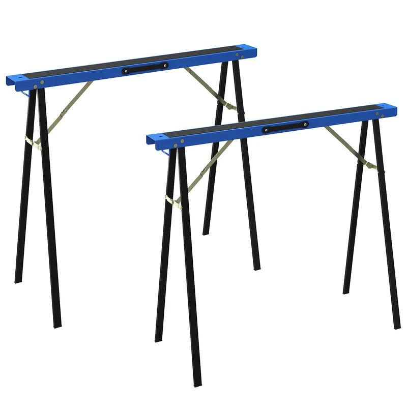 Set 2 Cavalletti da Lavoro Pieghevoli 99,5x36,5x78,5 cm con Superficie Antiscivolo in EVA Blu e Nero