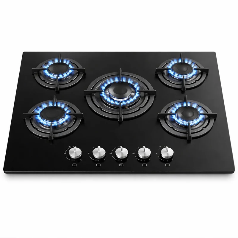 Piano Cottura 5 Fuochi Ghisa Bruciatore a Incasso in Vetroceramica Nero