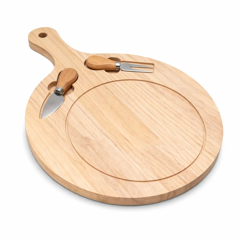TAGLIERE ROTONDO LEGNO MANICO SET COLTELLI FORMAGGI 3 PEZZI VASSOIO APERITIVO