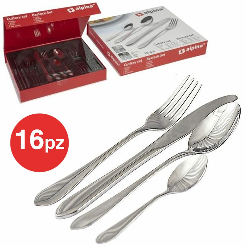 Set Servizio 16 Posate 4 Persone con Forchette Cucchiai Coltelli in Acciaio Inox