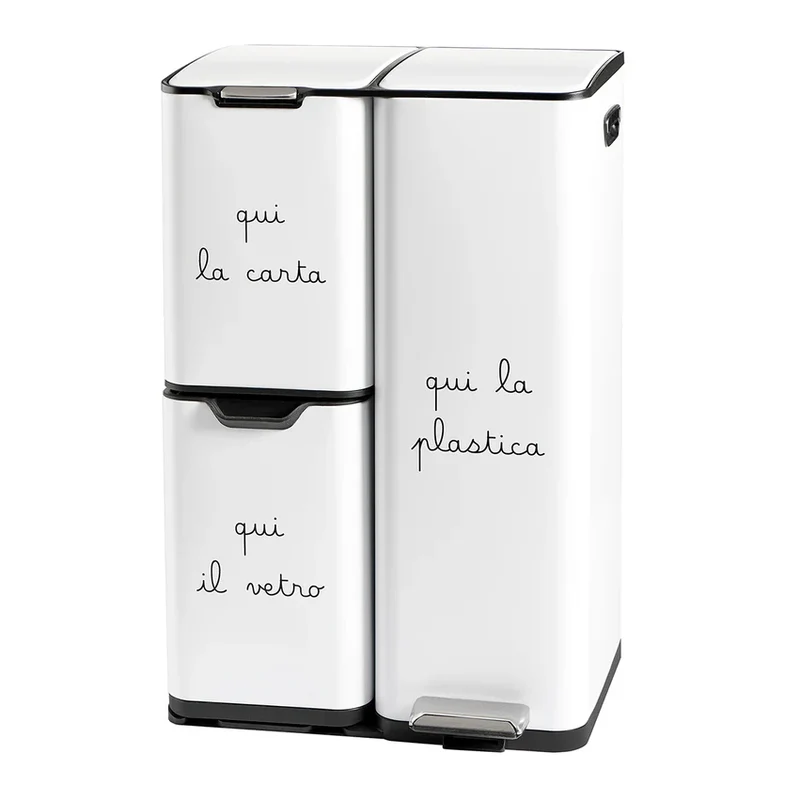 Pattumiera "Carta Plastica Vetro" - Bianca
