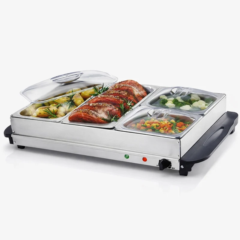 Scaldavivande Elettrico 64x36,5x14 cm Potenza 300W con 4 Cestelli in Acciaio Inox