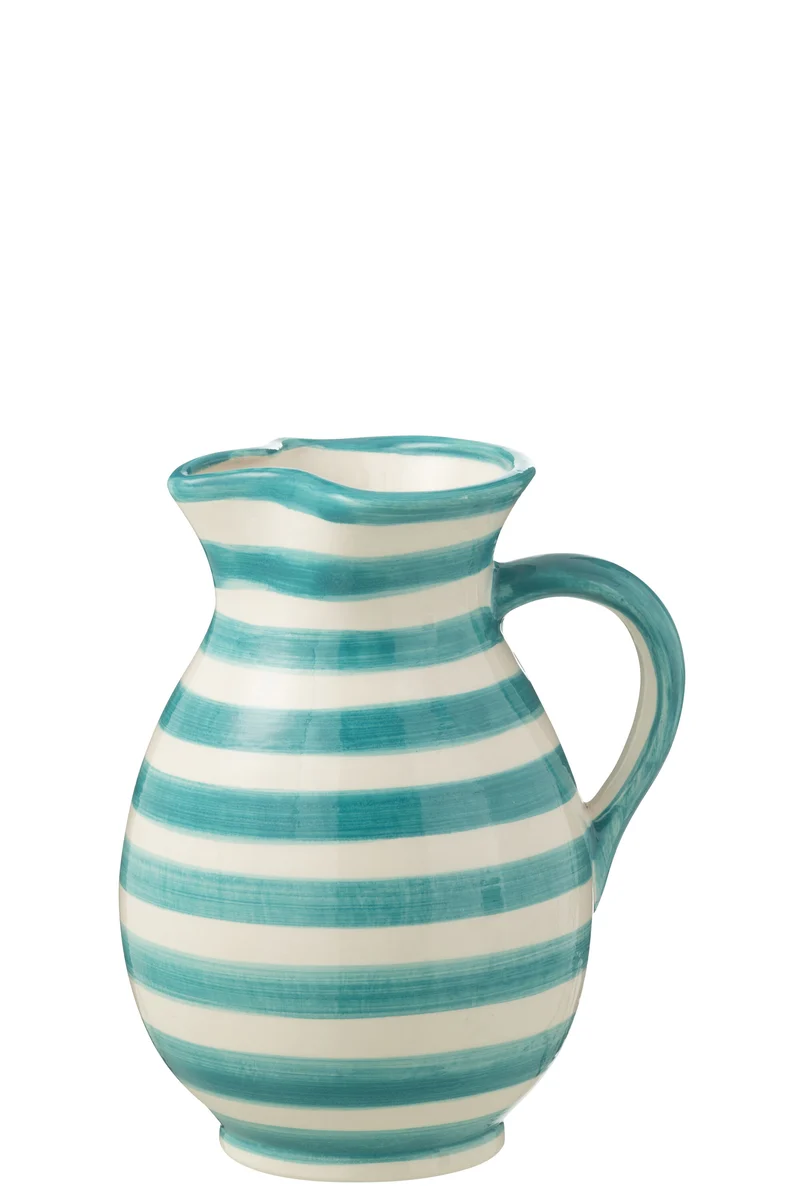 GRANADA STRIPES Brocca in ceramica, bianco/azzurro, Medio