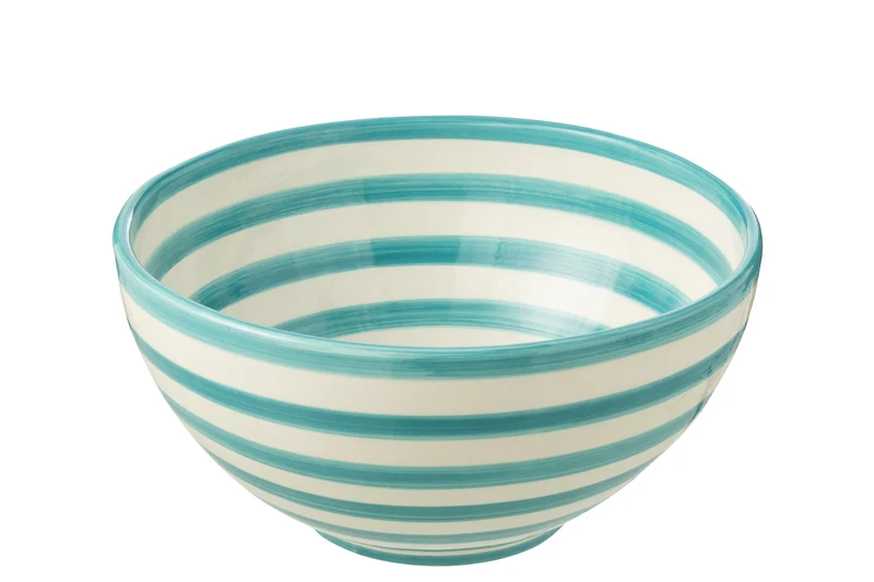 Ciotola Granada Stripes High in ceramica, bianca/azzurra, grande