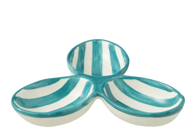 Piatto da aperitivo Granada Stripes Clover in ceramica, bianco e acquamarina