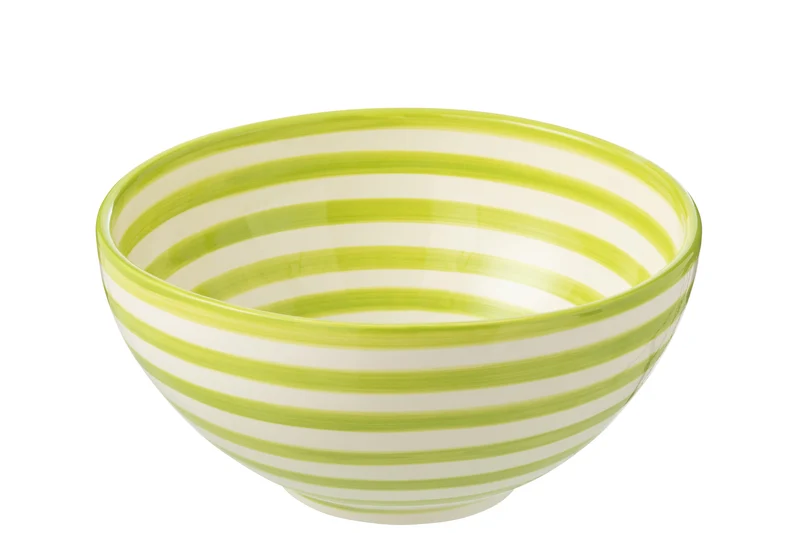 Ciotola Granada Stripes High in ceramica, bianca/verde, grande