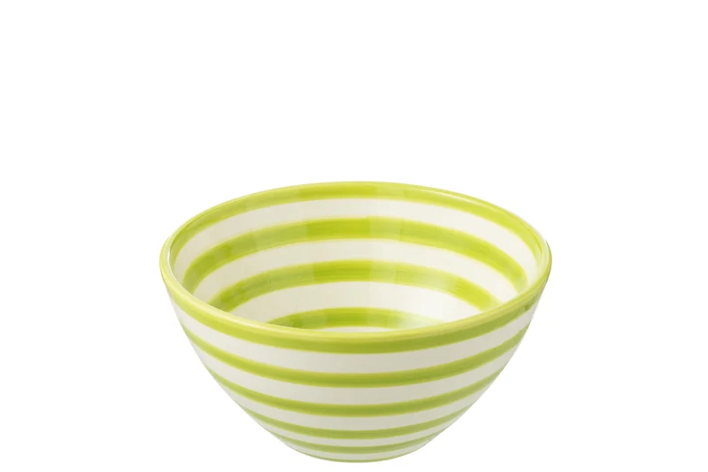 Ciotola Granada Stripes in ceramica di alta qualità, bianca/verde, media