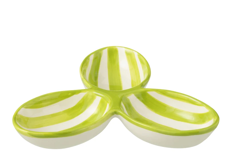 Piatto da aperitivo Granada Stripes Clover in ceramica bianca e verde