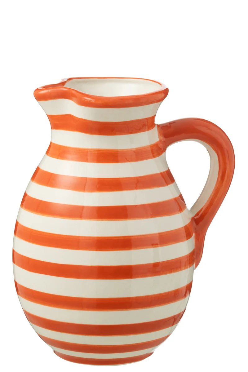 GRANADA STRIPES Brocca in ceramica, bianca/arancione, grande
