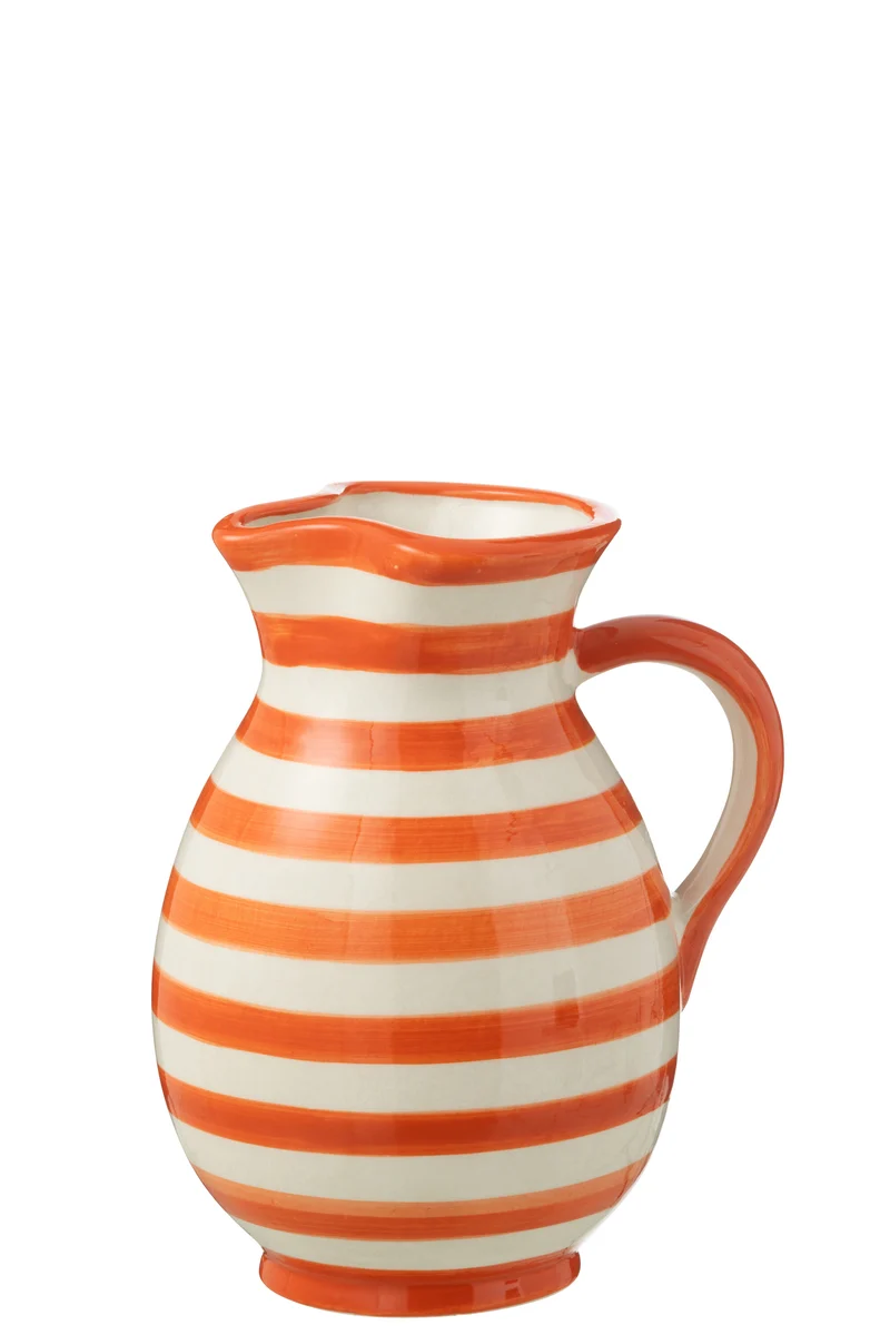 GRANADA STRIPES Brocca in ceramica, bianco/arancione, medio