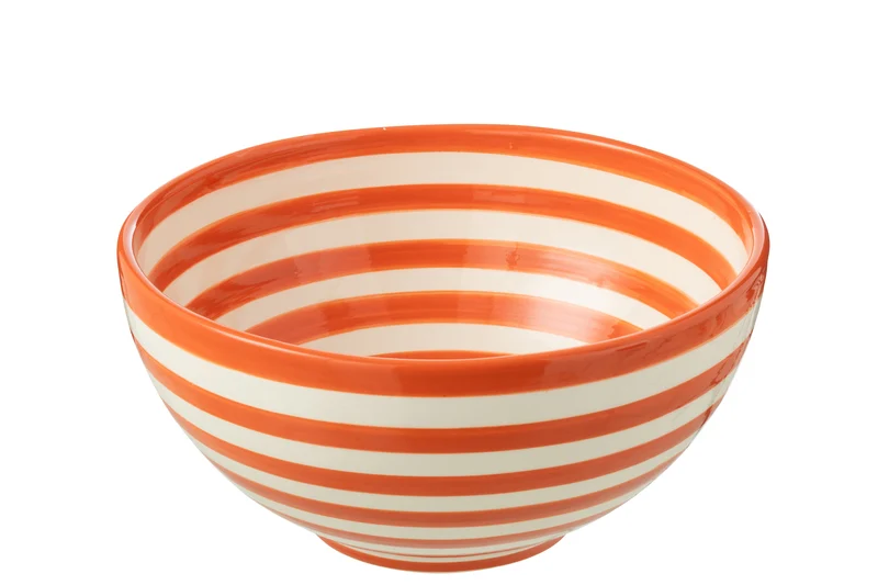 Ciotola Granada Stripes High in ceramica, bianca/arancione, grande