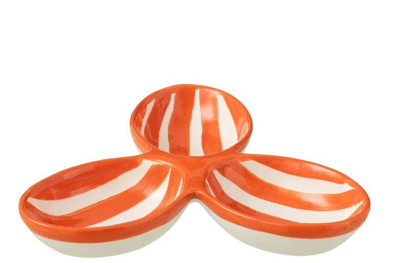 Piatto da aperitivo Granada Stripes Clover in ceramica bianca e arancione