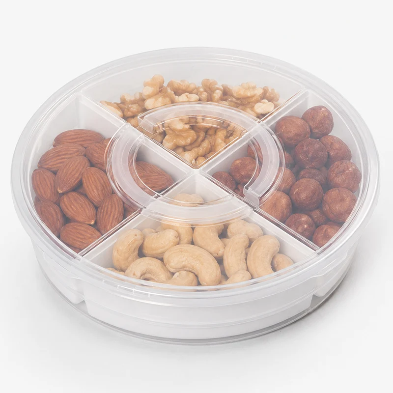 Contenitore Rotondo con 4 Comparti Organizer per Alimenti Scomparti in Plastica Trasparente