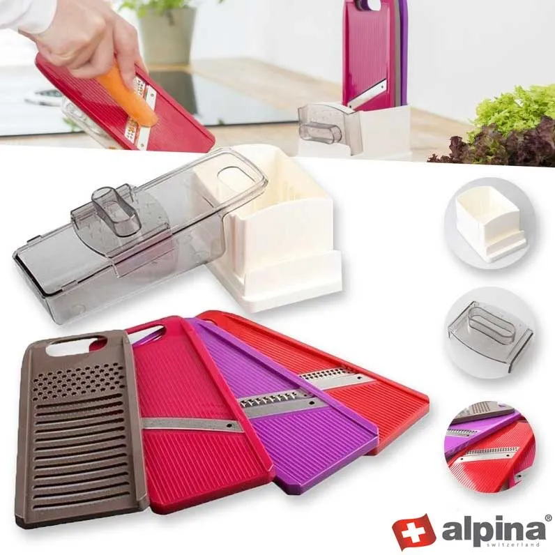 Grattugia Multifunzione Manuale 7 Pezzi Lame in Acciaio Inox Rosso e Viola