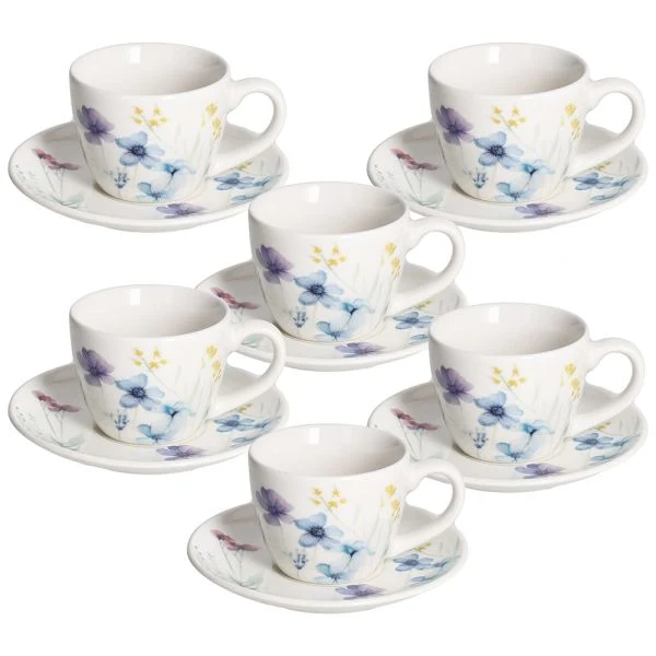 SET 6 Tazze Caffè con piatto 80 cc FLORENNE - Porcellana Multicolor