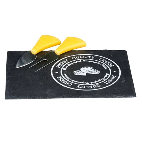 Set per Formaggio Coltello Forchetta e Vassoio Rettangolare in Ardesia