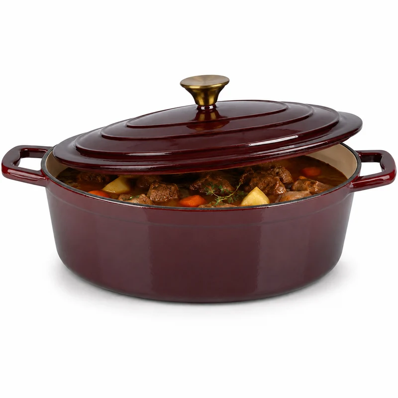 Casseruola Pesante Ø33 cm Pentola Olandese in Ghisa Conservazione Calore Bordeaux