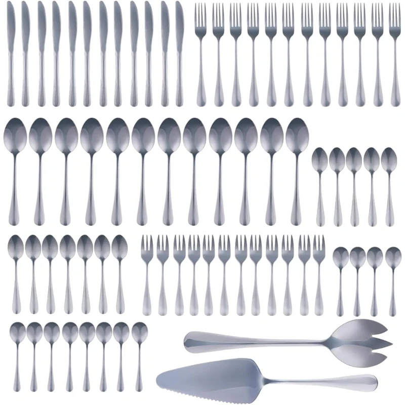 Set 75 Pezzi Posate per 12 Persone Cucchiai Cucchiaini Forchette Coltelli in Acciaio Inox